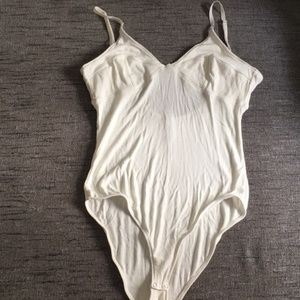 Free People Ribbed corset Bodysuit off white L